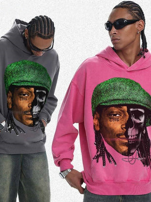 Printed Washing Knitted Hooded Sweatshirt