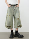 Retro Hole 7 Points Denim Shorts