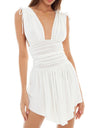 Pleated Tie V-neck Cutout Mini&Short Dresses