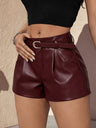 Stylish High-waisted Leather Shorts With Belt