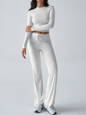 Casual Sporty Slim-fit Long-sleeved Top And Drawstring Trousers Two-piece Set