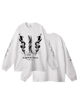 305G Dark Dagger Print Loose Long-sleeved T-shirt