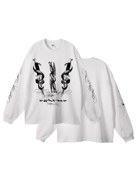 305G Dark Dagger Print Loose Long-sleeved T-shirt