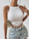 Tassel Textured Fabric Short Cropped Tank Top