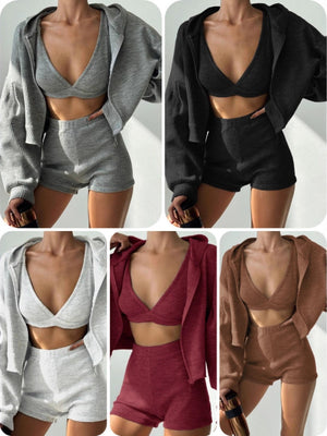 Coat Tank Tops Cropped Sports Zipper Solid Color 3-piece Sets