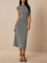 Stripes Knitting Sleeveless Slim Fit Midi Dresses
