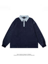 Polo Collar Contrasting Colors Splicing Long-sleeved Polo Shirt