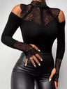 Lace Splicing Off-shoulder Long Sleeves Bodysuits