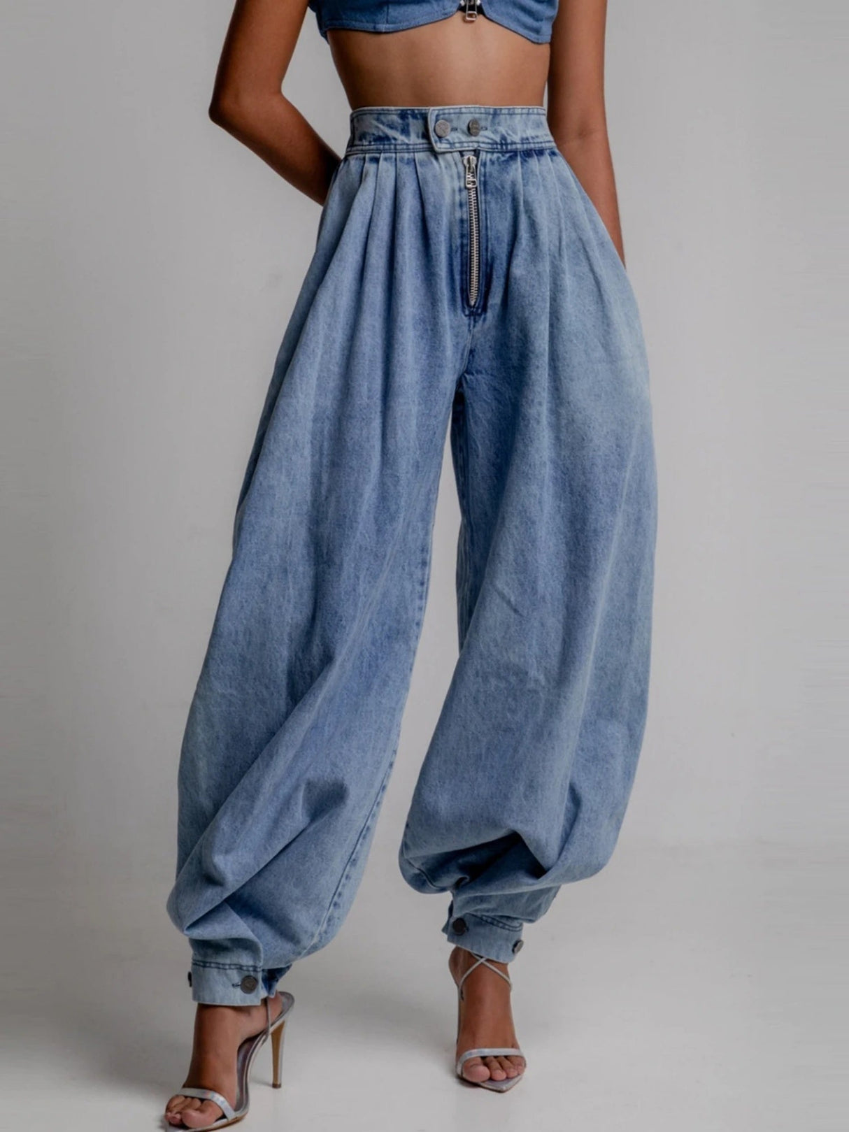 Y2k High-waisted And Tapered Legs Balloon Pants Jeans