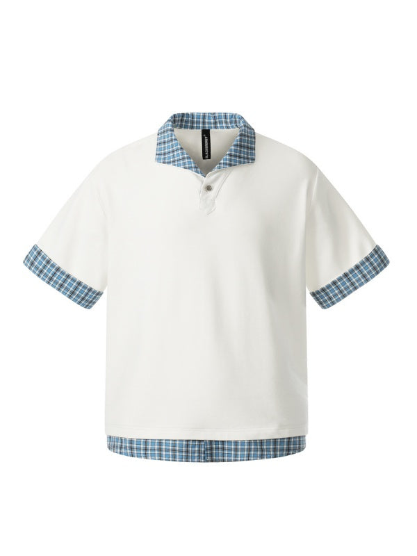 Plaid Layered-look Loose-fit POLO Shirt