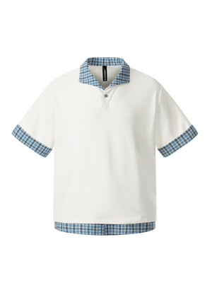 Plaid Layered-look Loose-fit POLO Shirt
