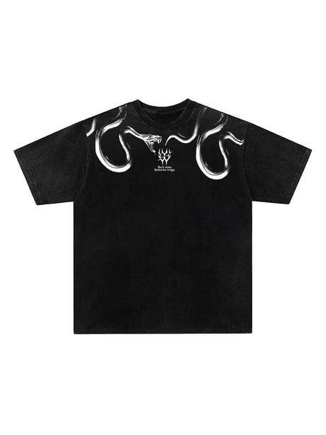 Spirit Snake Printed Loose-fit Washed T-shirts