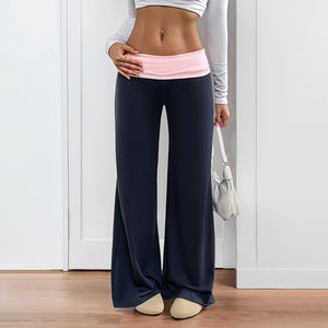 Color-blocked Casual Flared Trousers