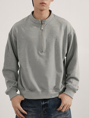 Retro Loose Boxy Short Half Zipper Crew Neck Sweatshirt