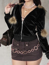 Warm Solid Color Velvet Zipper Plush Patchwork Hoodies Jackets