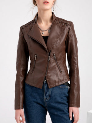 Short Slim Fit Thin Three-dimensional Decoration Leather Jacket
