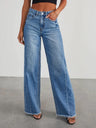Wide-leg Side Seam Splicing Ground Edge Hem Pocket Jeans