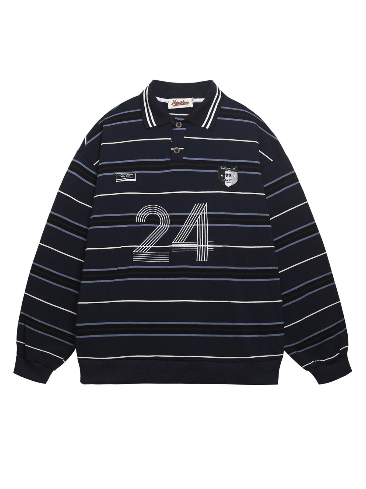 Liber Autumn Neutral wear Embroidery Stripes Polo Shirts