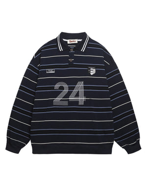Liber Autumn Neutral wear Embroidery Stripes Polo Shirts