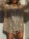 Round Neck Sequined Tassel Long-sleeved 2-piece Sets