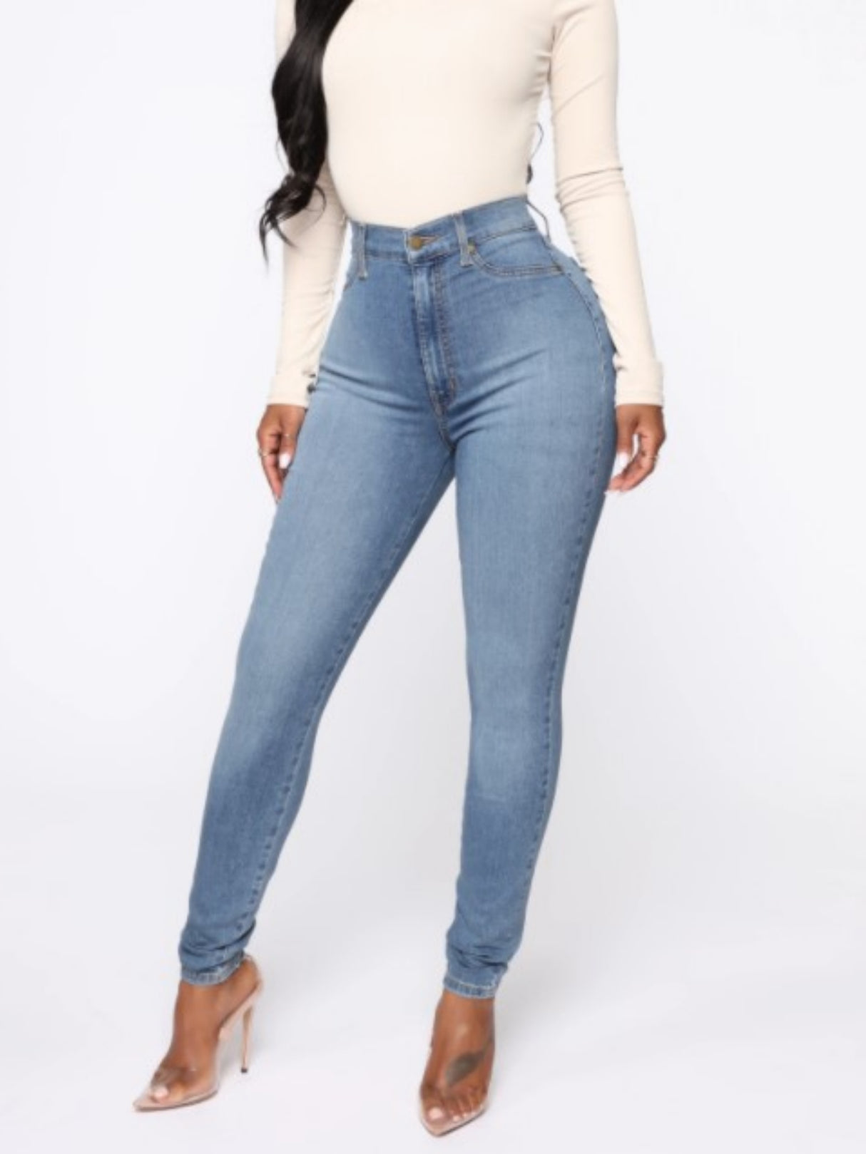 Water-washed Distressed Whitening Stretch High-waisted And Slimming Pencil Pants Jeans