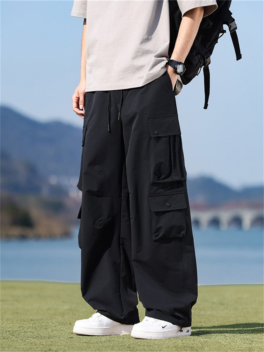 Liber Spring Men's Multiple pockets Solid Color Cargo Trousers