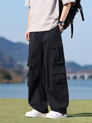 Liber Spring Men's Multiple pockets Solid Color Cargo Trousers