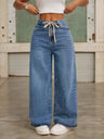 High-waisted, Loose-fitting, Slimming Straight-leg Beaded Jeans