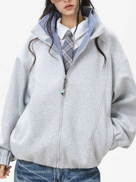 Layered-look Double Collar Color-blocked Jackets