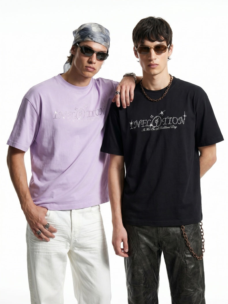 Rhinestone-studded Letter T-shirts