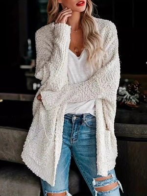 Solid Color Pocket Mid-length Cardigans
