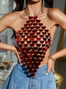Heart-shaped Sequins Halter Neck And Backless Tank Tops&Camis