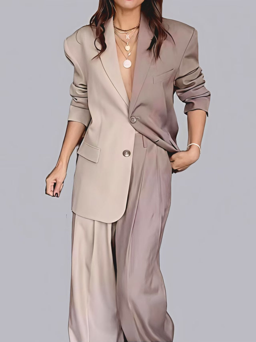 Buttons Color Matching Blazers Trousers 2-piece Sets