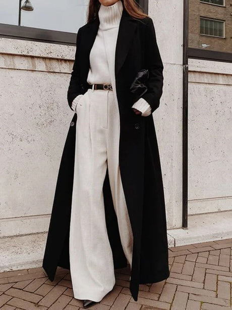 Black Extra-long Double-breasted Lapel Grace Coats