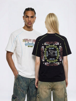 Suede Imitation Embroidery Printed Color-blocked T-shirts
