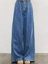 Straight-leg Pants, Water Wash Wide-leg Pants Elastic Waist Jeans
