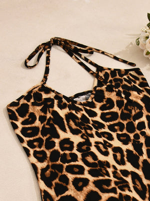 Liber Leopard Print Suspenders Maxi Dresses