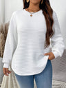 Waffle Round Neck Long Sleeve Sweatshirts&Hoodies