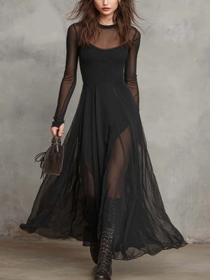 Mesh Splicing Queue Maxi Dresses