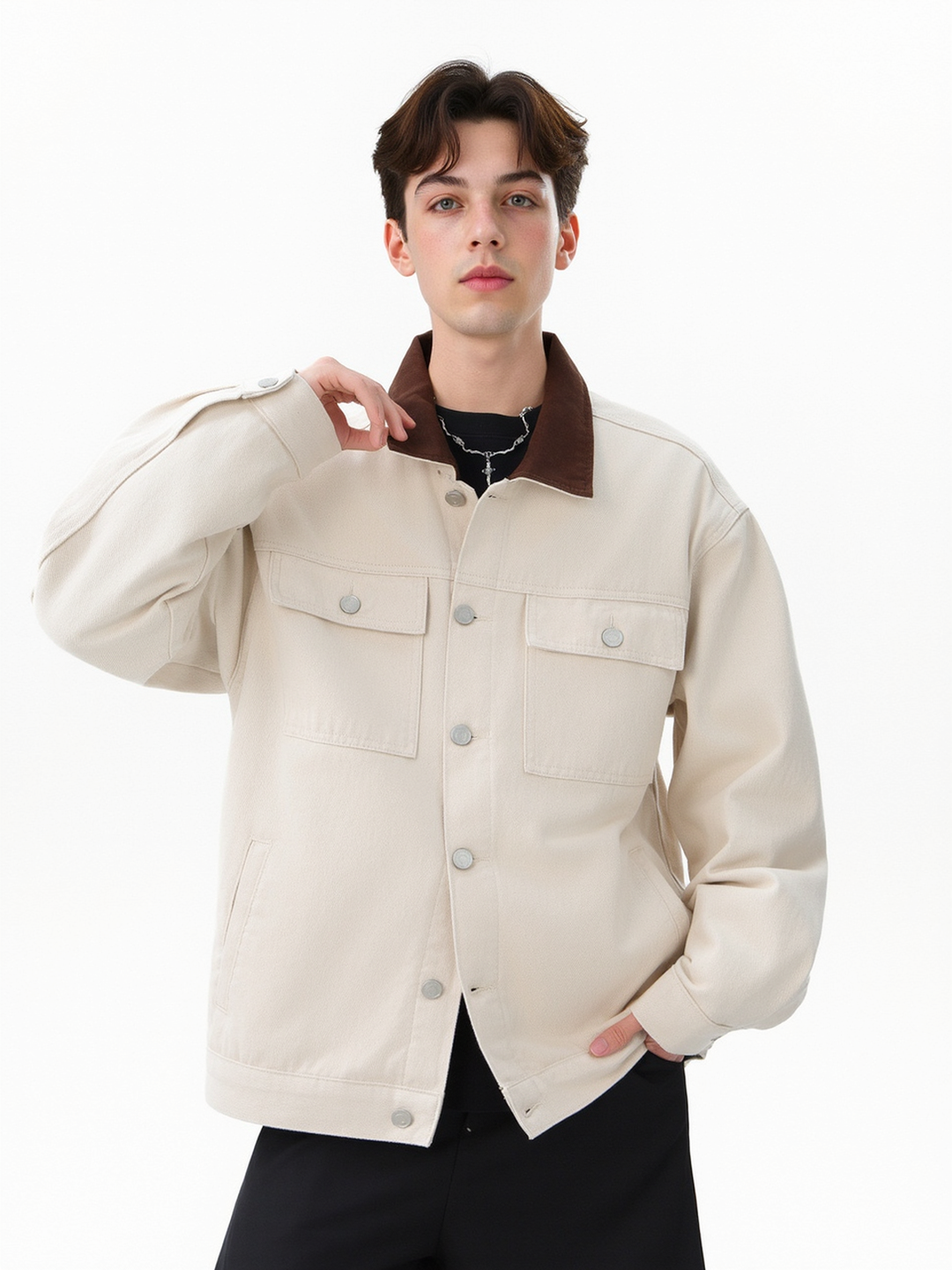 Contrasting Colors Lapel Cotton Washing Jackets