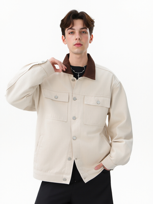 Contrasting Colors Lapel Cotton Washing Jackets