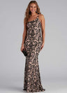 Asymmetrical Shoulder Straps Sequins Maxi Dresses