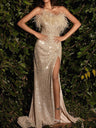 Backless, Slit, Feather Sequined Long Dress