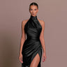 Halter Stand Collar Sleeveless Slit Formal Dress Parties Maxi Dresses