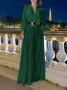 V-neck Long Sleeve Grace Waist Slimming Sequins With Belt Bodysuit