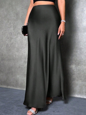 Simplicity Imitation Silk Solid Color Long Skirts