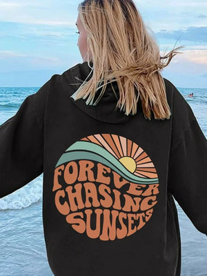 Forever Chasing Sunsets Loose Casual Hooded Sweatshirt