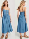 Denim Pocket Buttons Camisoles Maxi Dresses