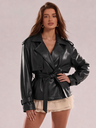 Straps Solid Color Pu Coat Jackets