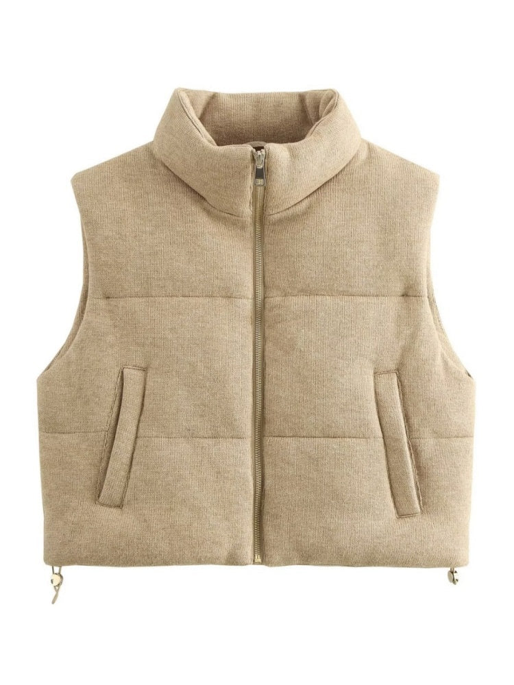 Stand Collar Style Cotton Vest Simple Style Cardigan Warm Short Vest